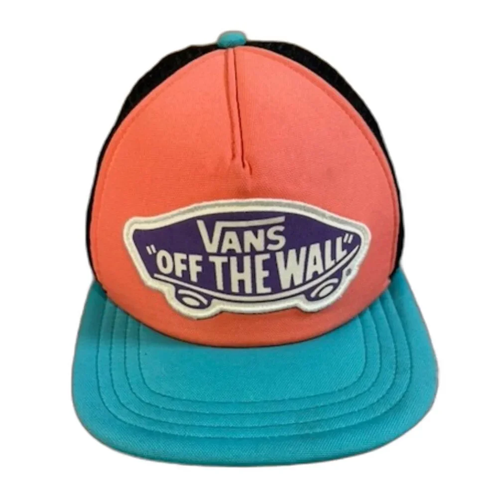 Vans Off The Wall Trucker Hat Coral Turquoise Black Mesh Snapback OS